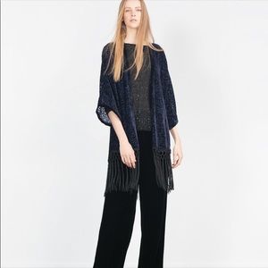 New Zara Velvet Fringe Kimono Tassels Cardigan